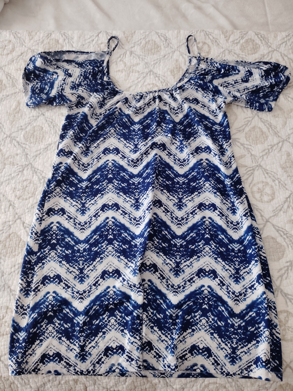 VENUS Navy and White Chevron Off-Shoulder Top